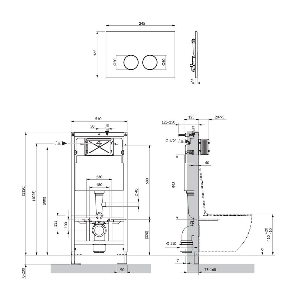 Комплект за тоалетна с резервоар Omnires StrongFrame и златна лъскава капачка Minimal