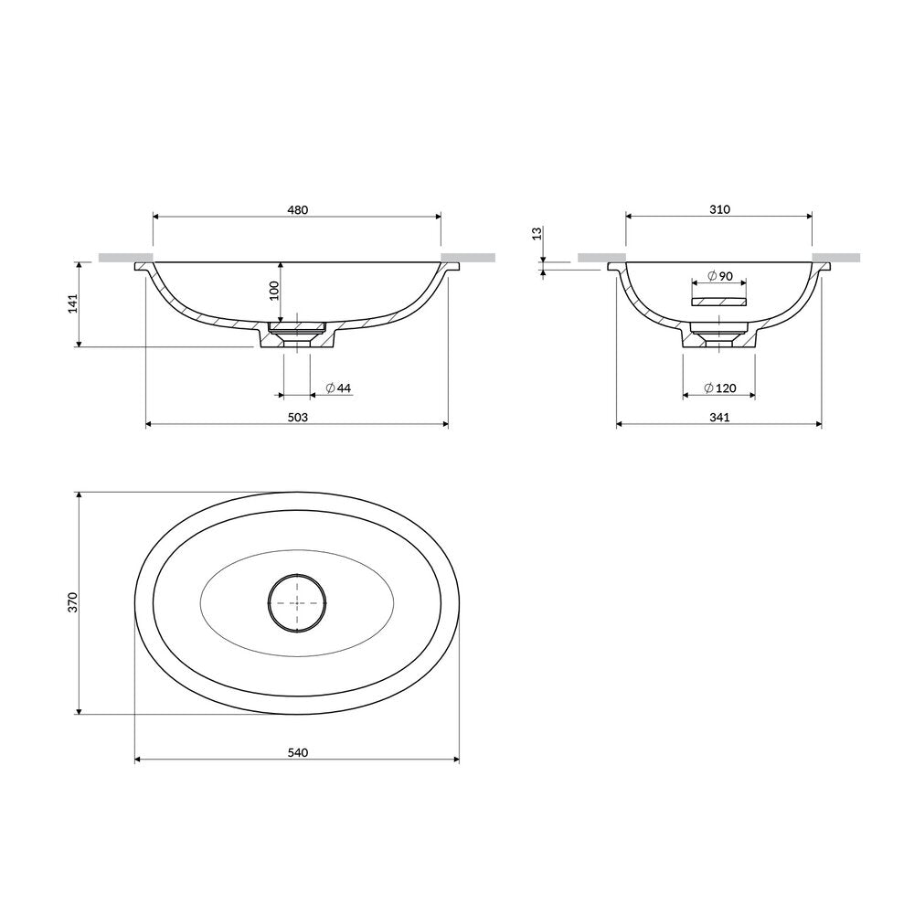 Лавоар под плот Omnires Shell M+ матово бяло 55 cm