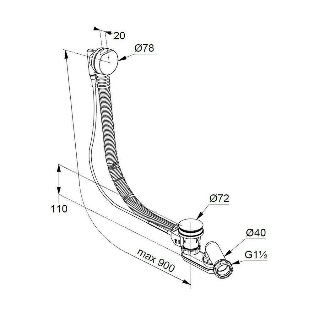 Kludi Rotexa 2000 Chrome Plated Bathtub Drain with Overflow