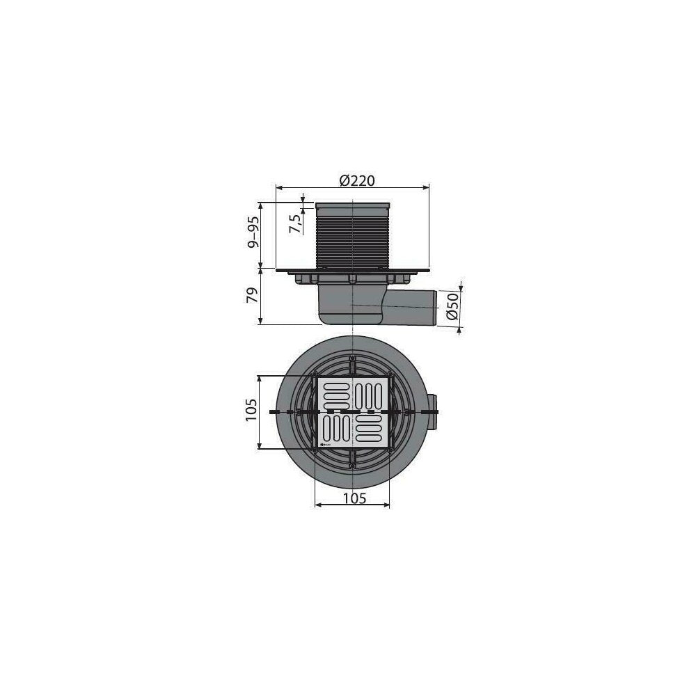 Сифон за под 105 x 105/50 с вдигач, страничен отвод, система за задържане на миризми APV1311 Alca