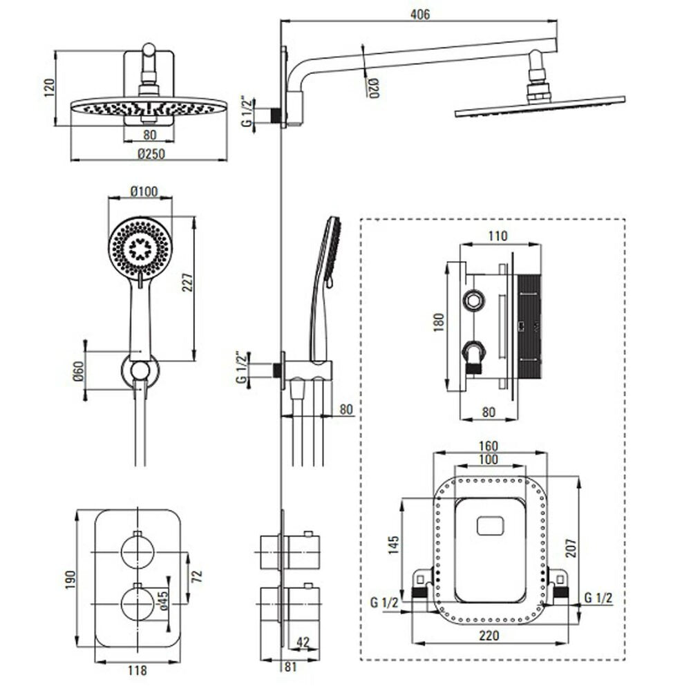 Built-in Shower System Deante Box Titanium with Built-in Body