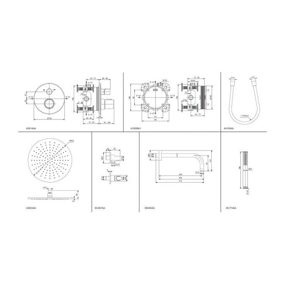 Ideal Standard Ceratherm T100 Matte Black Concealed Shower System