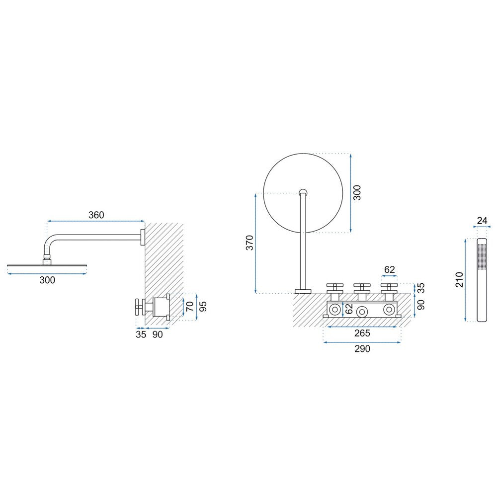 Rea Exit Black Concealed Shower System - 5 Pieces