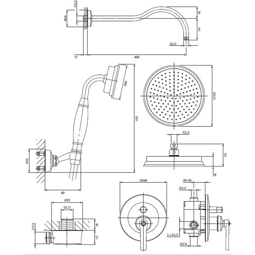Built-In Shower System Omnires Armance and Shower Head with 1 Function