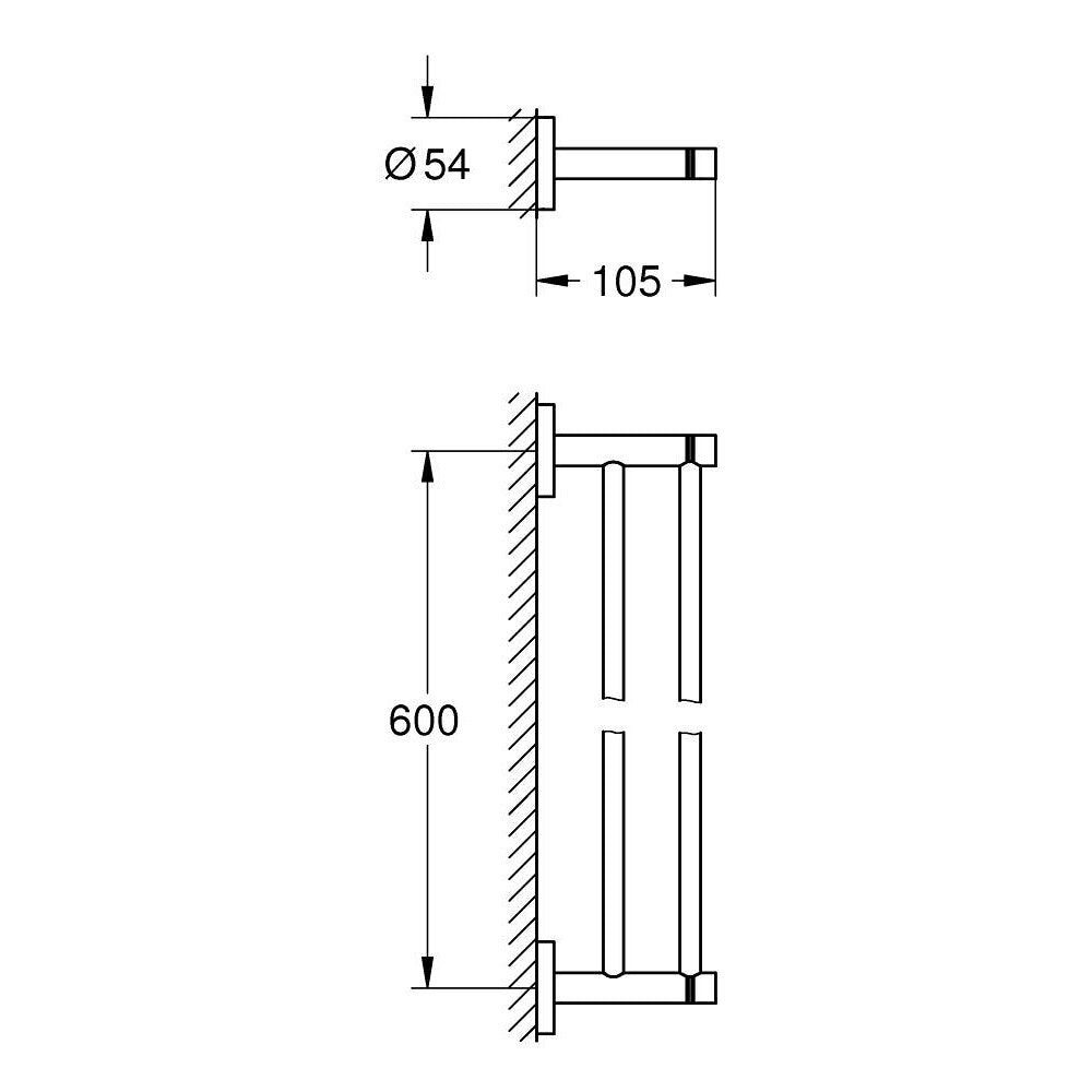 Matte black double towel holder Grohe Essentials 60 cm