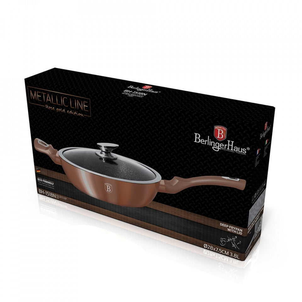 Дълбок тиган с капак 28 см Rose Gold (Мед) Metallic Line Berlinger Haus BH 1518N