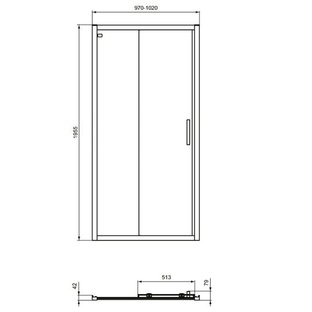 Плъзгаща врата с фиксиран сегмент 100 см черен мат Ideal Standard Connect 2 K9273V3