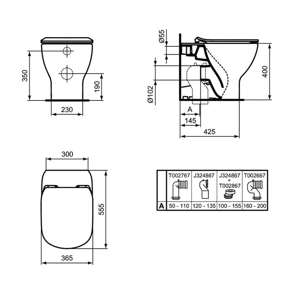 WC сливащ се в пода Ideal Standard Tesi AquaBlade черен мат