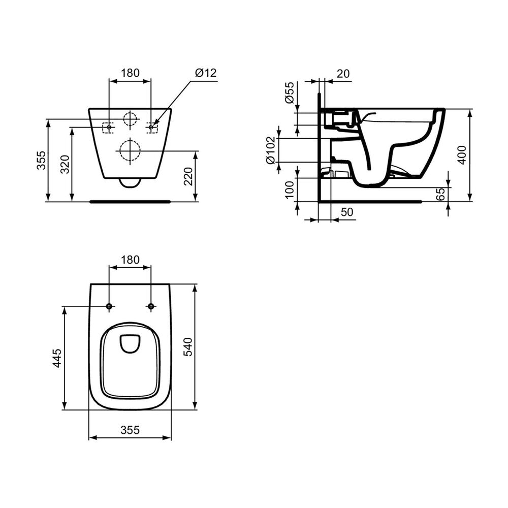 Ideal Standard i.life B Glossy Grey Rimless Wall-Hung Toilet