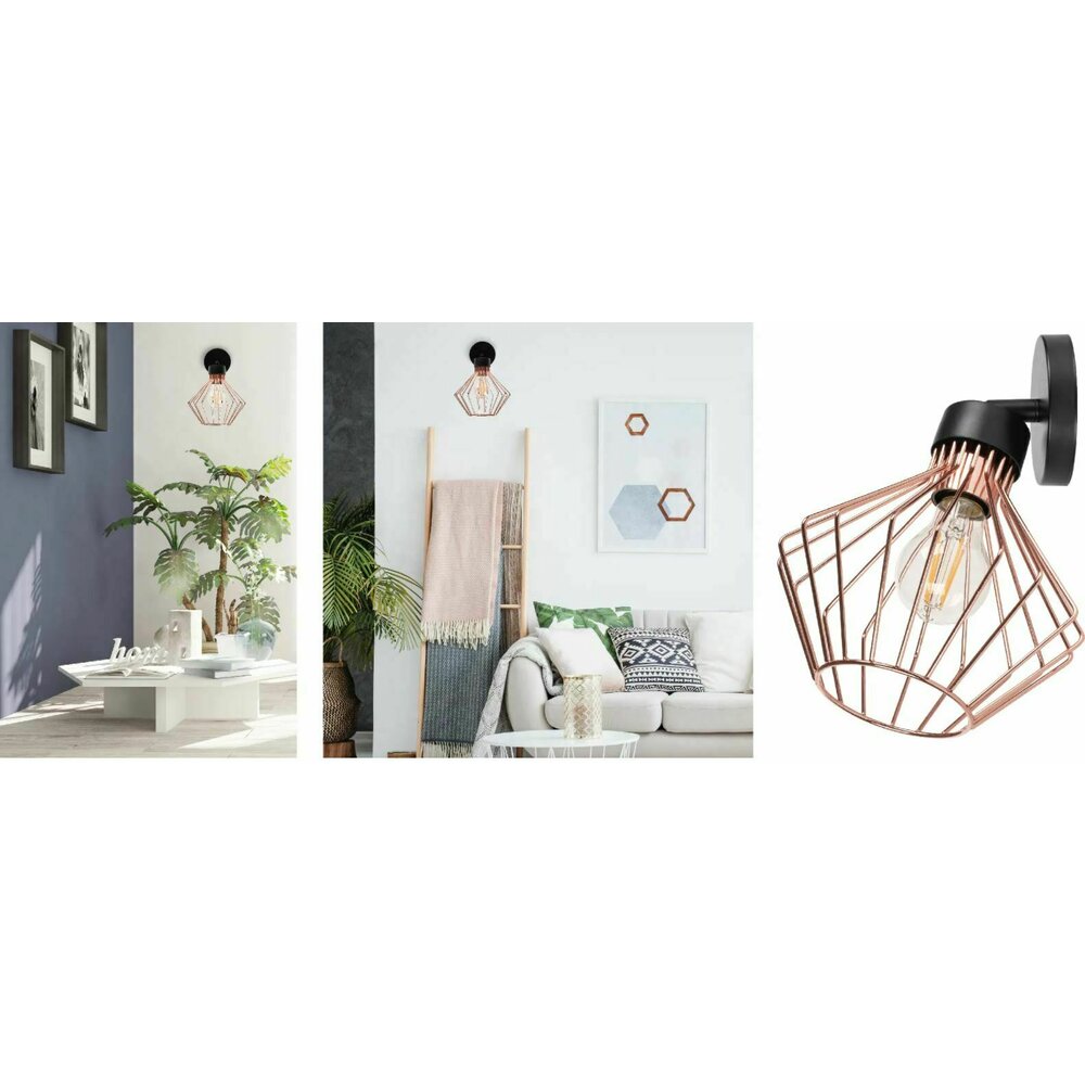 Rea APP534-1W Black/Rose Industrial Wall Lamp with Exposed Bulb