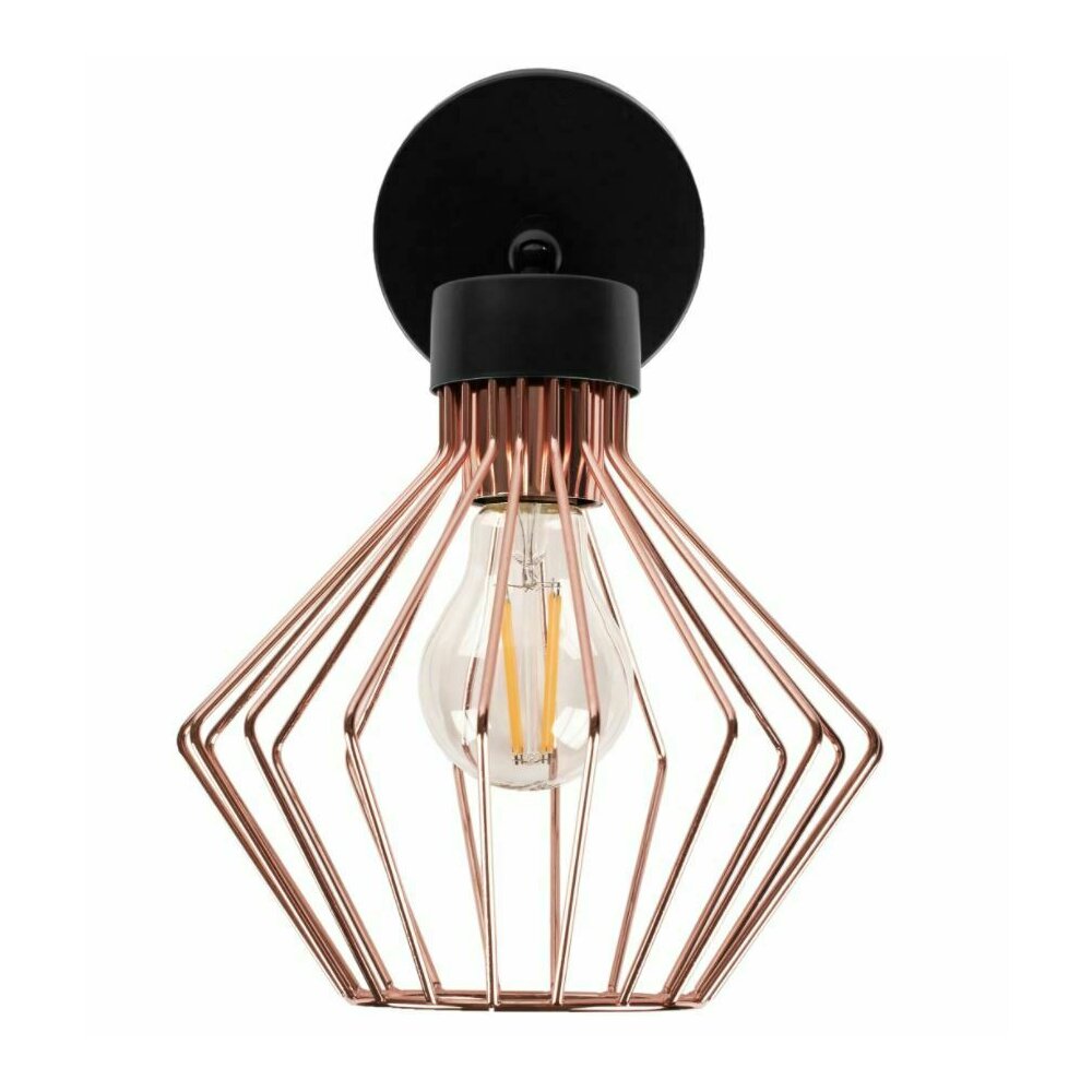 Rea APP534-1W Black/Rose Industrial Wall Lamp with Exposed Bulb