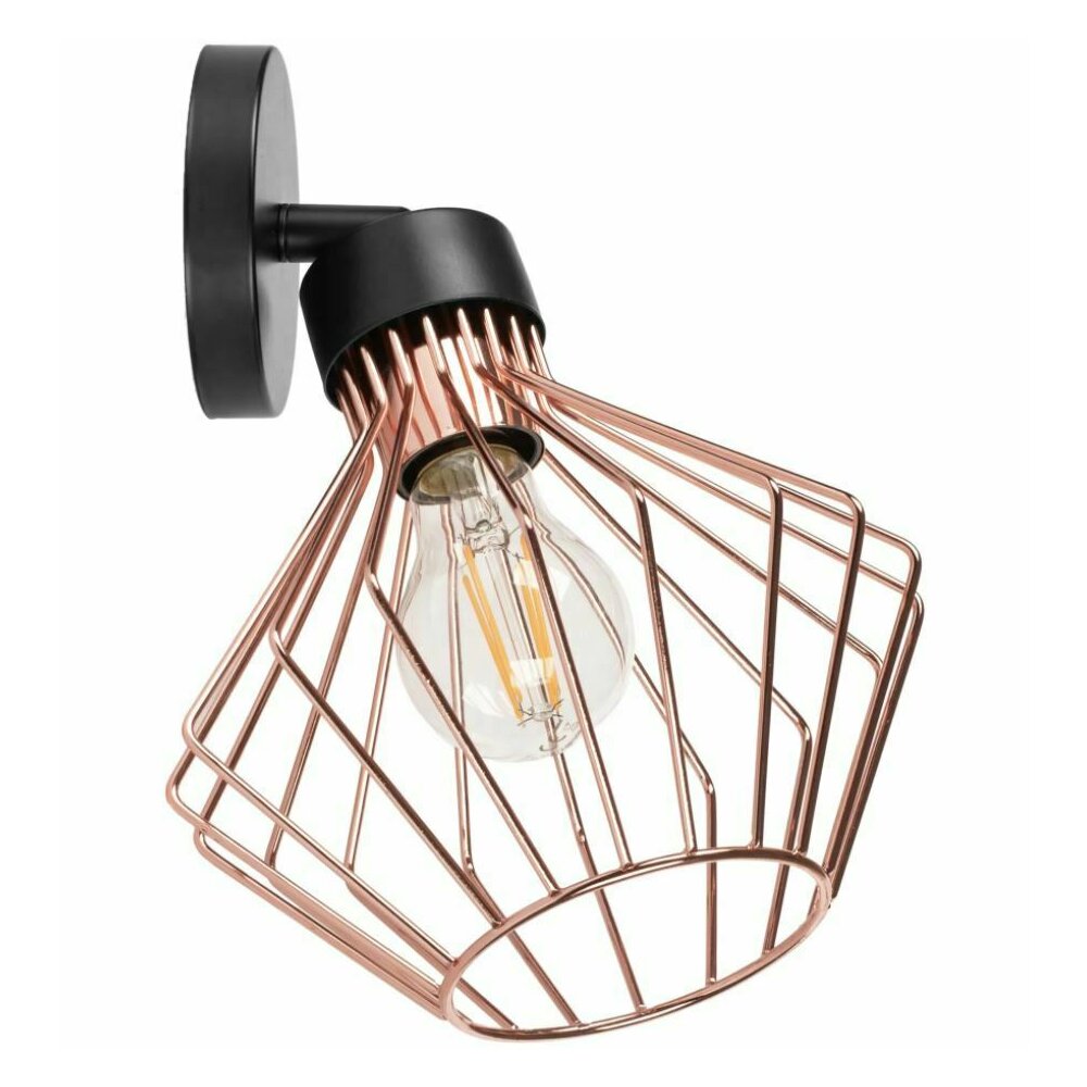 Rea APP534-1W Black/Rose Industrial Wall Lamp with Exposed Bulb