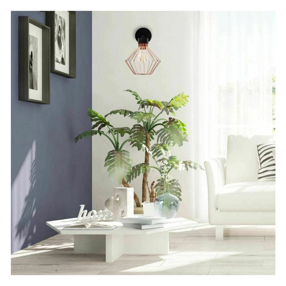 Rea APP534-1W Black/Rose Industrial Wall Lamp with Exposed Bulb