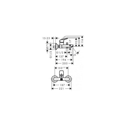 Смесител за вана - душ Hansgrohe Logis монокоманден хром лъскав