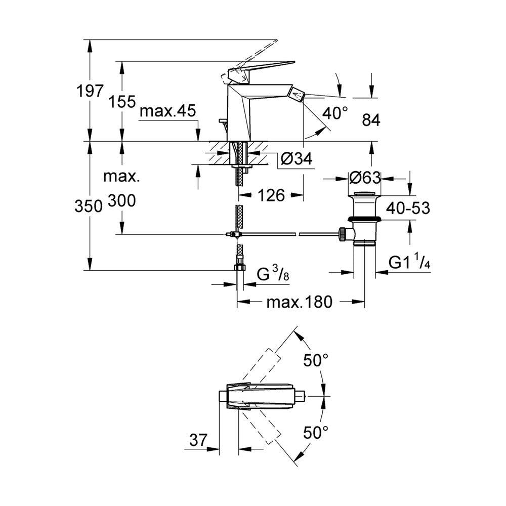 Grohe Allure Brilliant M Monobloc Bidet Mixer in Hard Graphite