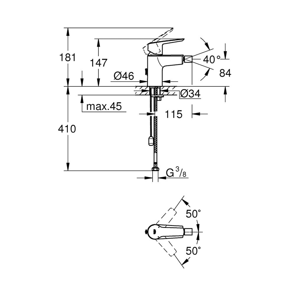 Смесител за биде Grohe Start с едно управление, хром гланц