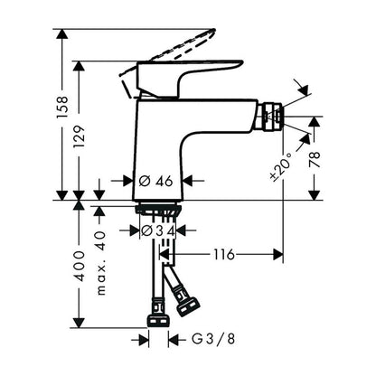 Hansgrohe Talis E Bidet Faucet Chrome with Push-Open Valve