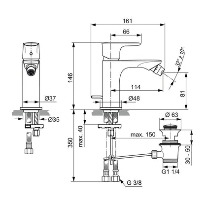 Bidet Mixer Ideal Standard Connect Air Brushed Gold with Vent