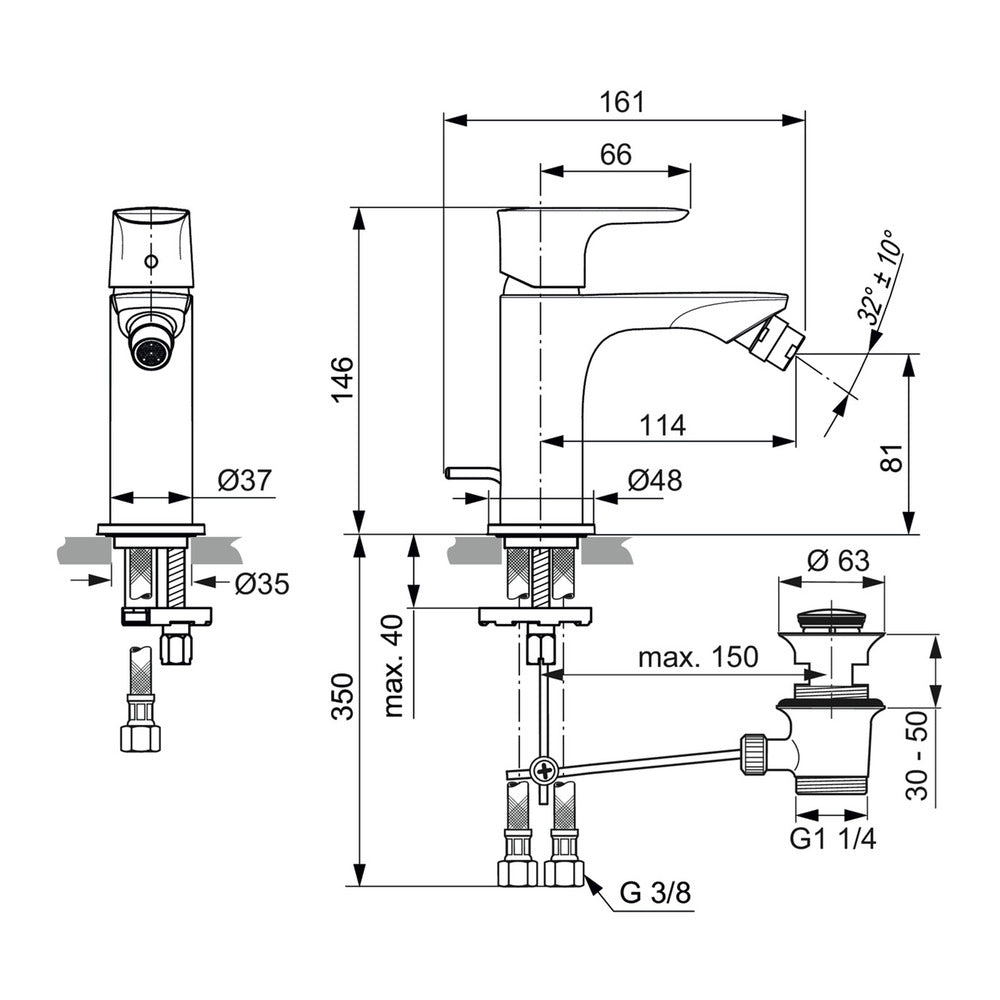 Bidet Mixer Ideal Standard Connect Air Magnetic Grey with Vent