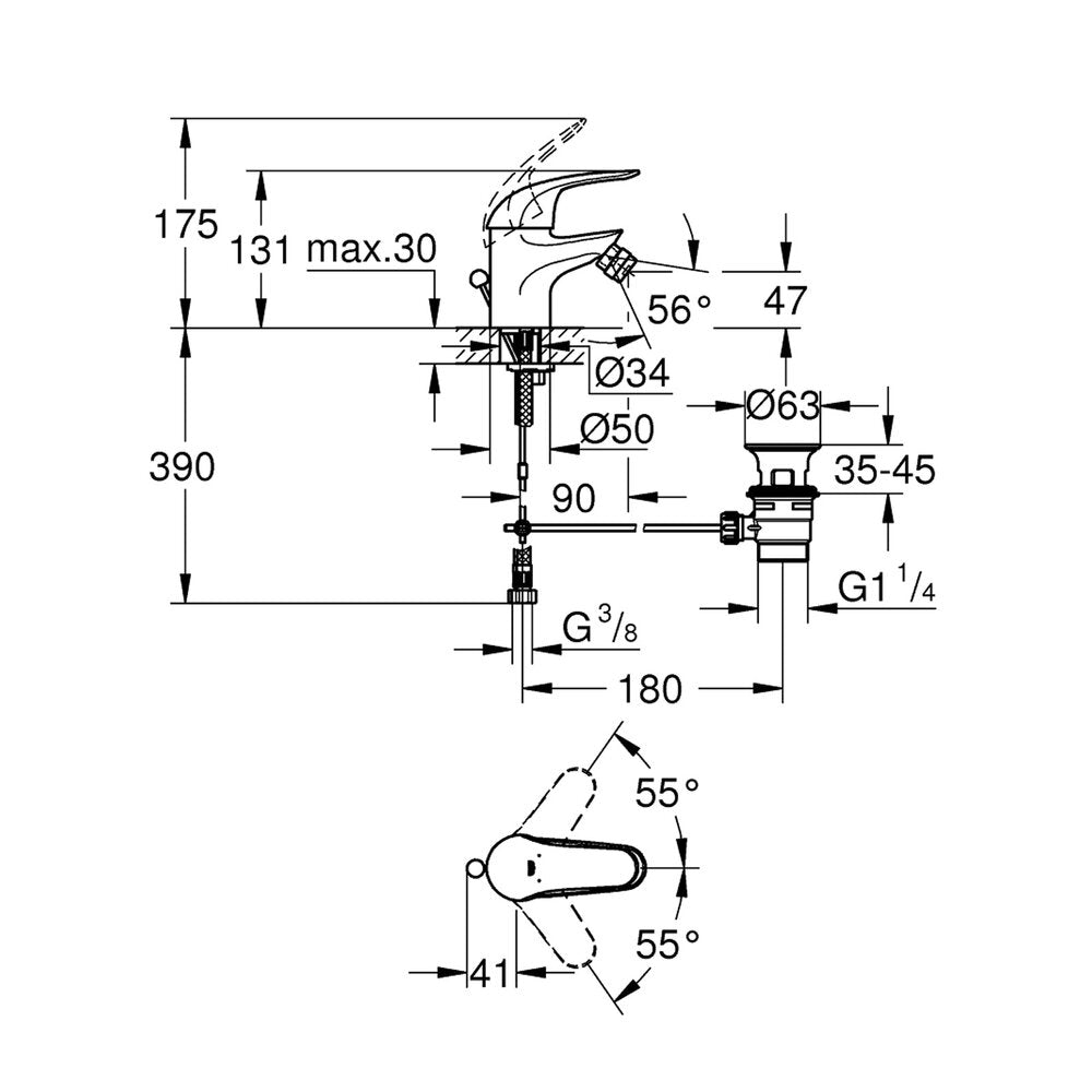 Батерия за биде с един лост Grohe Swift S хром гланц