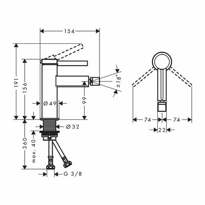 Hansgrohe Finoris Single-Lever Bidet Mixer with Push-Open Valve Chrome