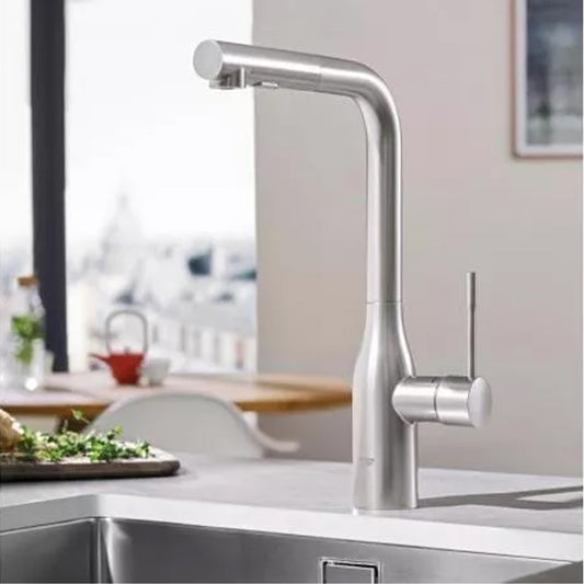 Grohe Essence High Kitchen Faucet with Pull-Out Spray in Brushed Supersteel