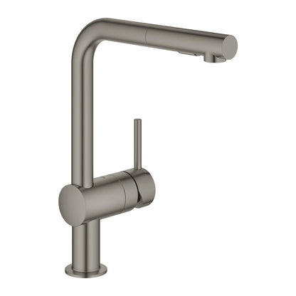 Смесител за кухня с изтеглящ се душ Grohe Minta 2 вида струя антрацитен сатен Hard Graphite