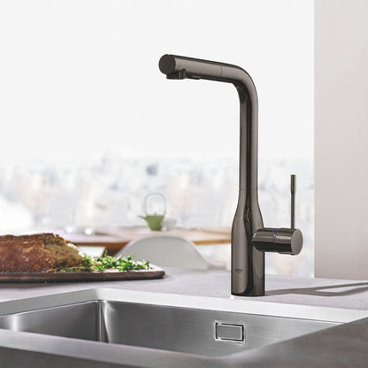 Смесител за кухня с изтеглящ се душ Grohe Minta 2 вида струя антрацитен сатен Hard Graphite