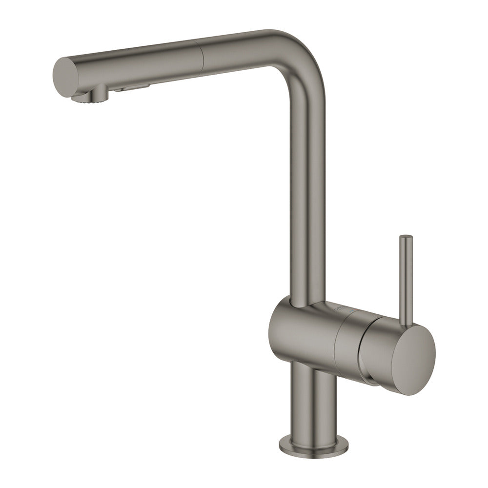 Смесител за кухня с изтеглящ се душ Grohe Minta 2 вида струя антрацитен сатен Hard Graphite
