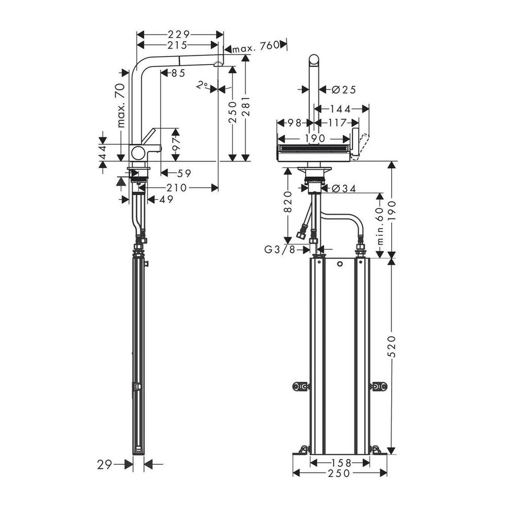 Hansgrohe Aquno Select M81 250 Kitchen Faucet with Pull-Down Spray 2 Jets Chrome