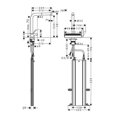 Hansgrohe Aquno Select M81 250 Kitchen Faucet with Pull-Down Spray 2 Jets Chrome