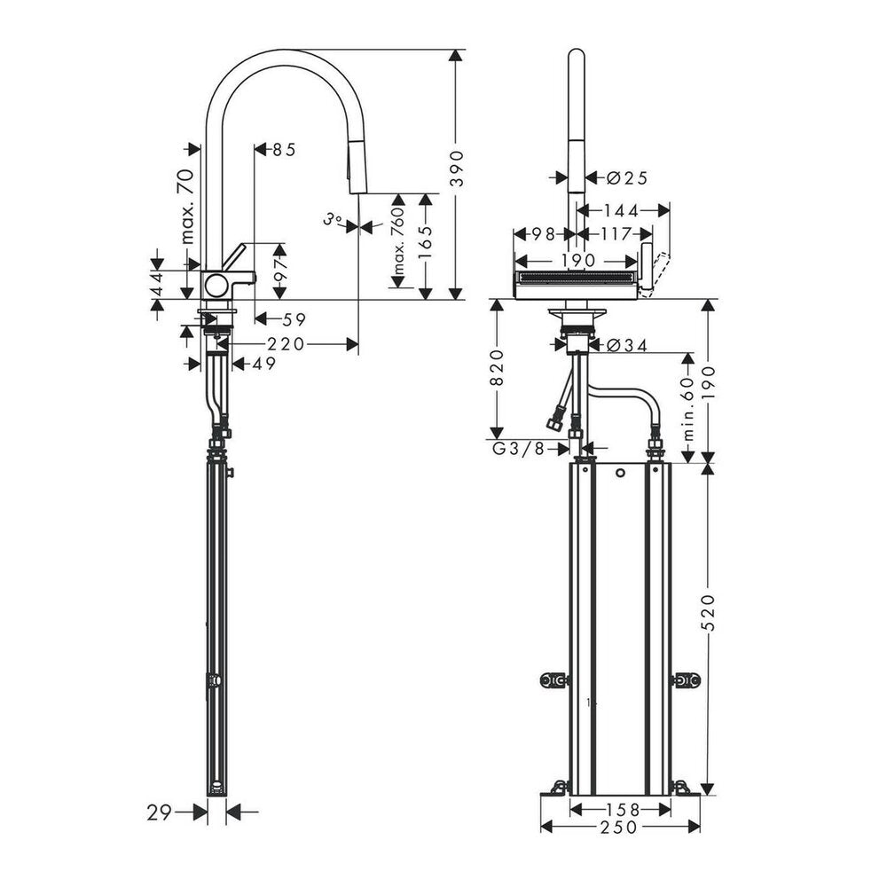 Kitchen Faucet with Pull-Out Spray 3 Jets Hansgrohe Aquno Select M81 170 sBox Matte Black