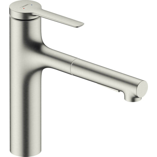 Kitchen faucet with pull-out spray Hansgrohe Zesis M33 160 with metal sprayer 2 jets stainless steel finish
