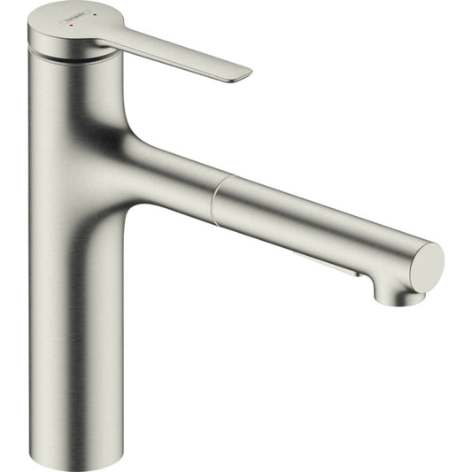 Pull-Out Kitchen Faucet in Brushed Chrome Hansgrohe Zesis M33 160 sBox with 2 Spray Modes