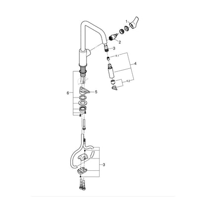 Смесител за кухня с изтеглящ се душ Grohe Eurosmart хром гланц 2 функции