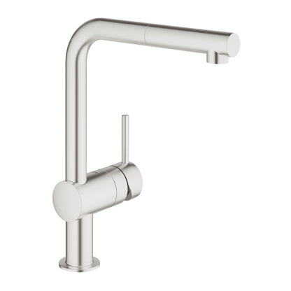 Смесител за кухня с извлекателен душ Grohe Minta хром матов Supersteel