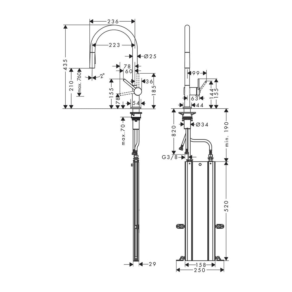 Кухненски смесител с извлекателен душ Hansgrohe Talis M54 210 хром с 2 вида струи
