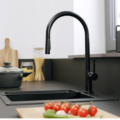 Кухненски смесител с извиваща душ функции Hansgrohe Talis M54 210 черен 2 вида струя