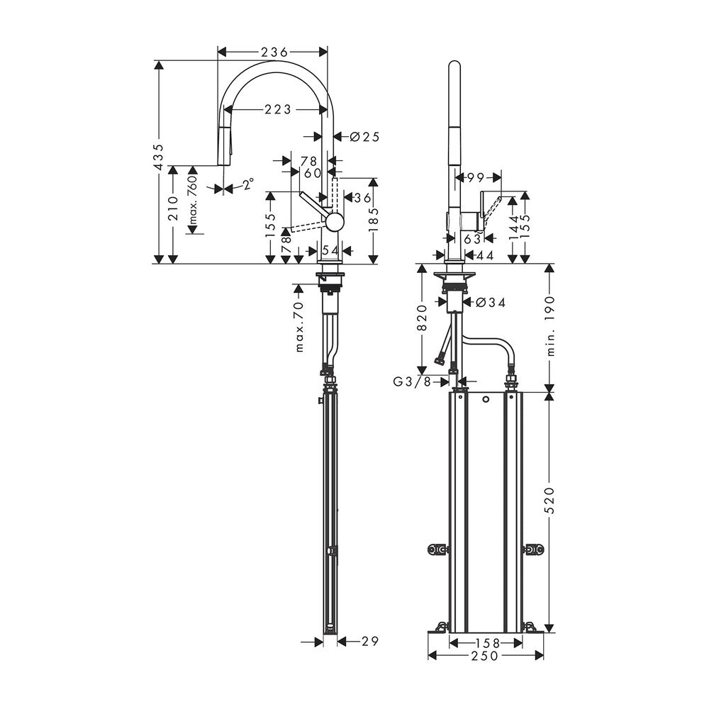 Кухненски смесител с извиваща душ функции Hansgrohe Talis M54 210 черен 2 вида струя