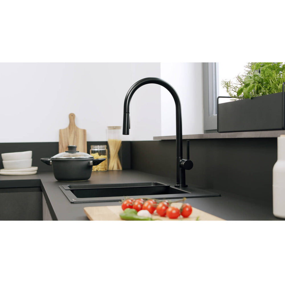 Кухненски смесител с извиваща душ функции Hansgrohe Talis M54 210 черен 2 вида струя