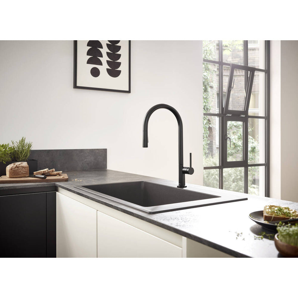 Кухненски смесител с извиваща душ функции Hansgrohe Talis M54 210 черен 2 вида струя