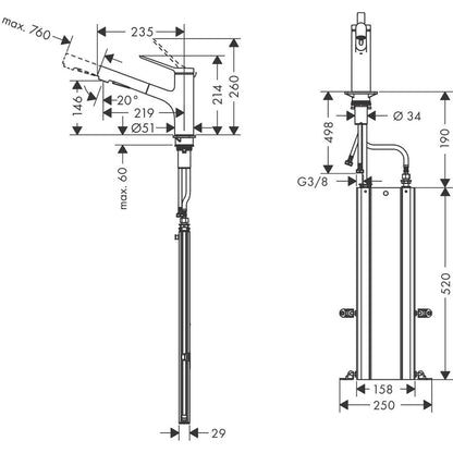 Kitchen faucet with pull-out spray Hansgrohe Zesis M33 150 sBox with 2 jets