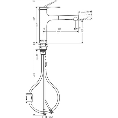Kitchen faucet with pull-out spray Hansgrohe Zesis M33 160 with 2 jets