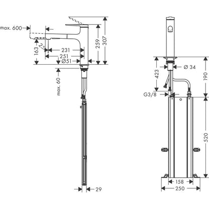 Kitchen faucet with pull-out spray Hansgrohe Zesis M33 160 sBox with 2 jets
