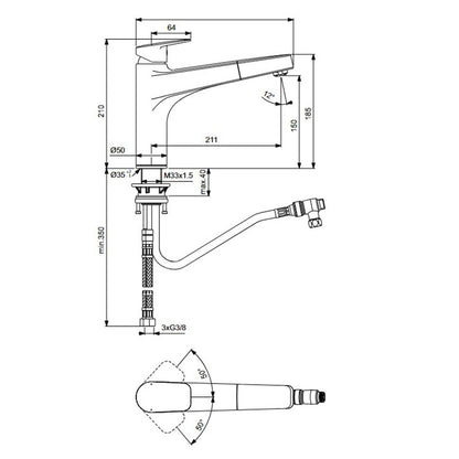 Кухненска батерия с изтегляем душ Ideal Standard Ceraplan