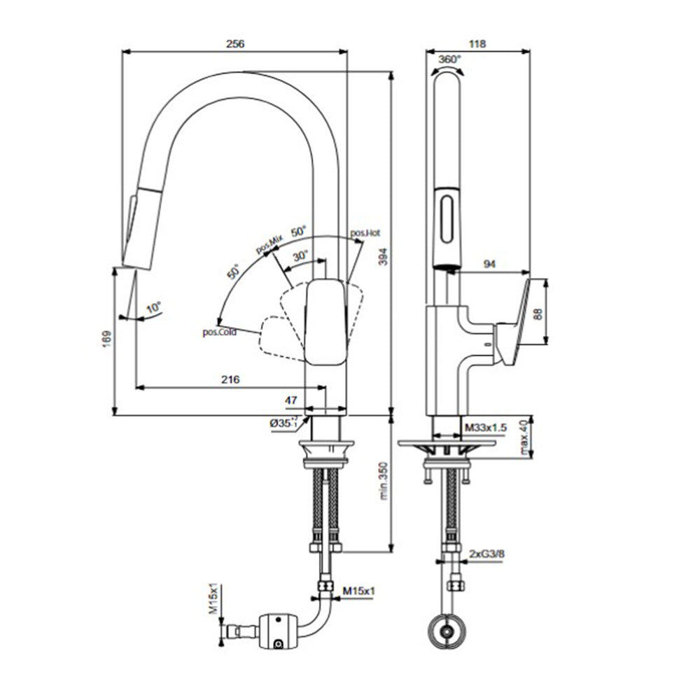 Смесител за кухня с изтеглящ се душ Ideal Standard Ceraplan с 2 функции
