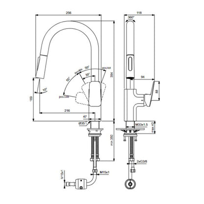 Смесител за кухня с изтеглящ се душ Ideal Standard Ceraplan с 2 функции