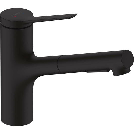 Kitchen faucet with pull-out spray matte black Hansgrohe Zesis M33 150 with 2 jets