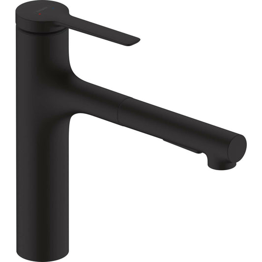 Kitchen faucet with pull-out spray matte black Hansgrohe Zesis M33 160 with 2 jets