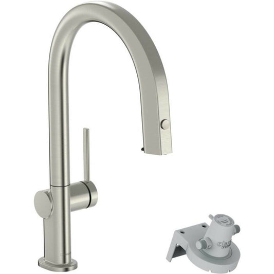 Kitchen faucet with pull-out spray and water filter brushed chrome Hansgrohe Aquittura Select M91 210 sBox with 1 jet
